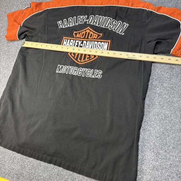 VTG Harley Davidson Mechanic Shirt Men's L Logo Embroidery Patches SS Orange Blk - Picture 7 of 9